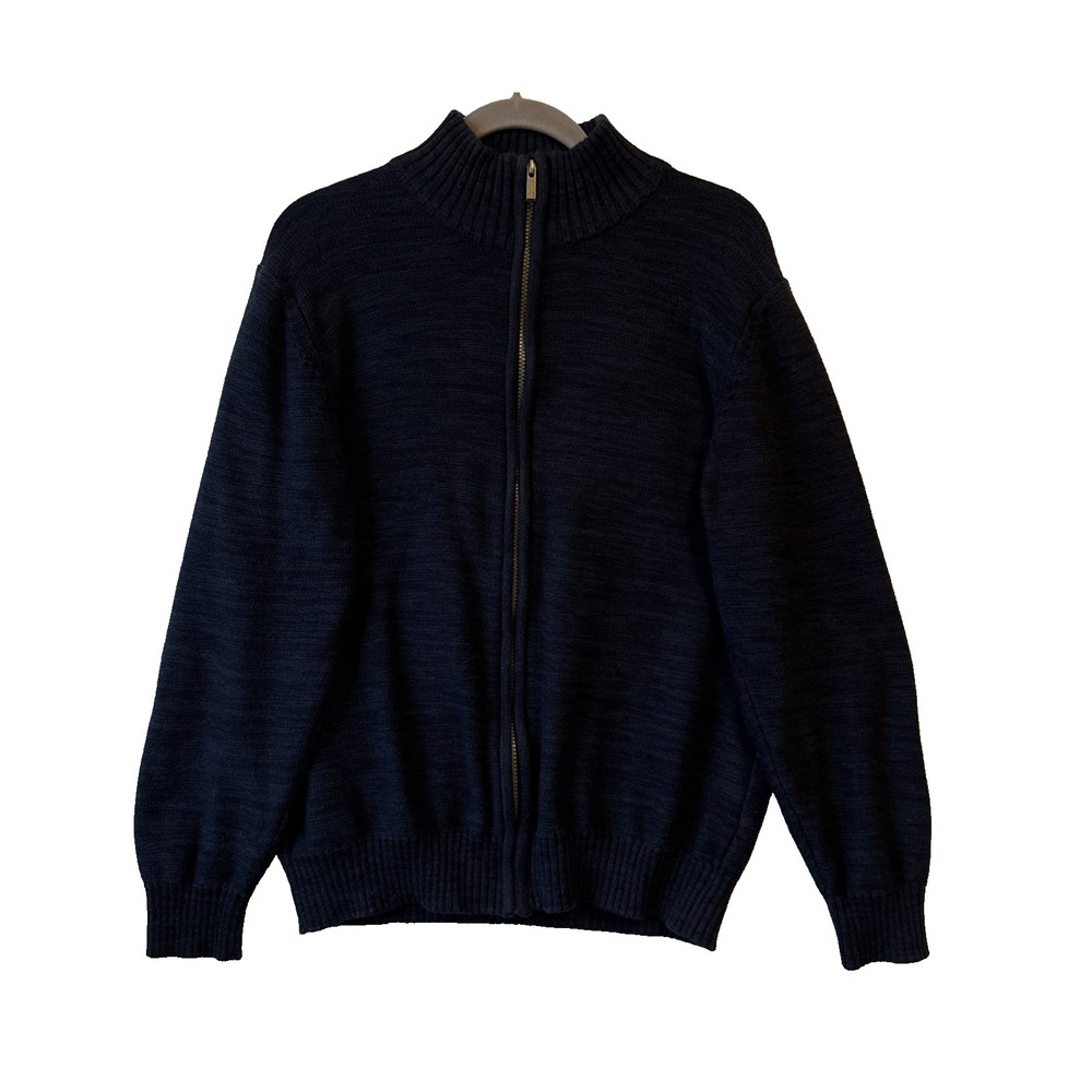 Tricots St Raphael Mock Neck Full Zip Knit Cardigan Sweater Men's L Navy Preppy